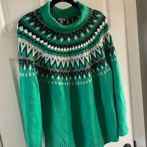 J Jill Emerald Green Fair Isle Turtleneck Sweater, Large